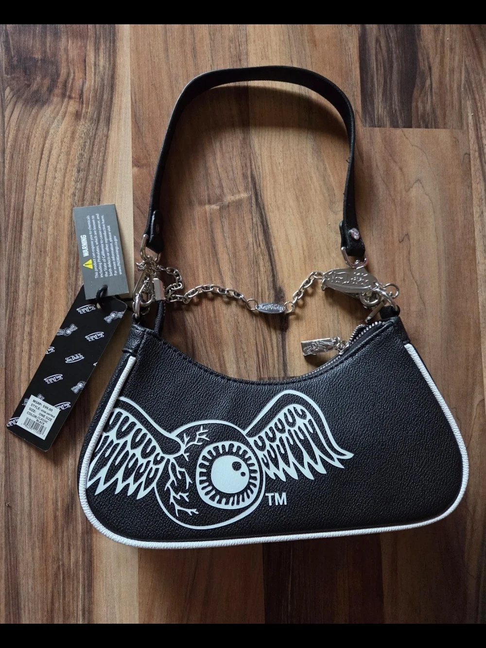 Von Dutch Black and White Logo Mini Bag